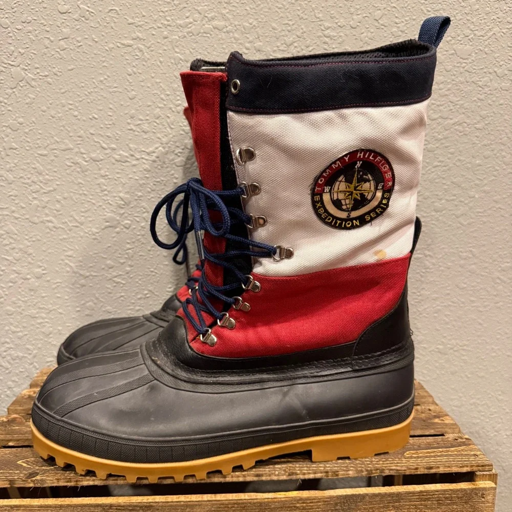 Vintage 90s Tommy Hilfiger Mens 13 Snow Boots Expedition Series Red White Blue